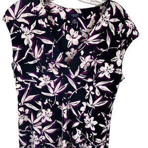 Chaps Size L Womens Floral Maxi Dress  Navy & Purple & White